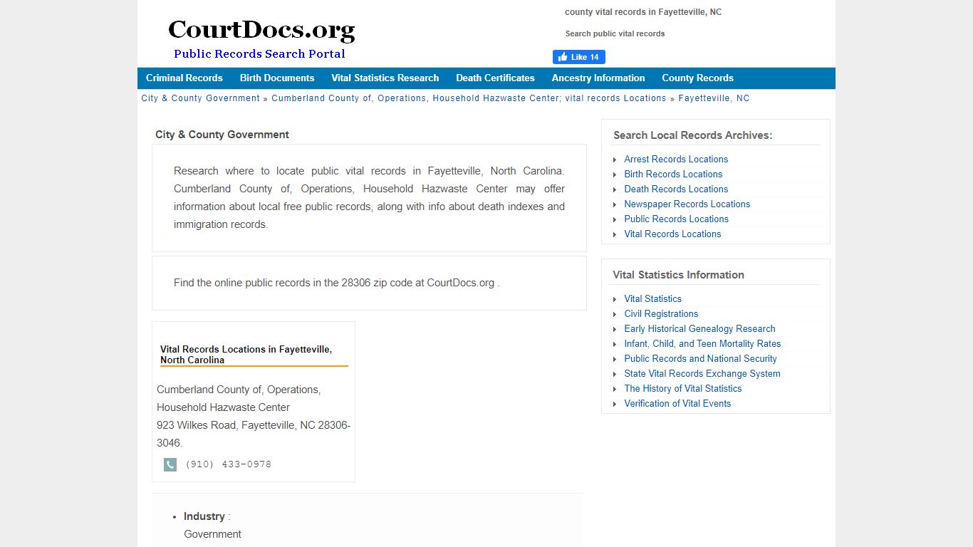 Fayetteville, NC Vital Records - Cumberland County Of, Operations ...